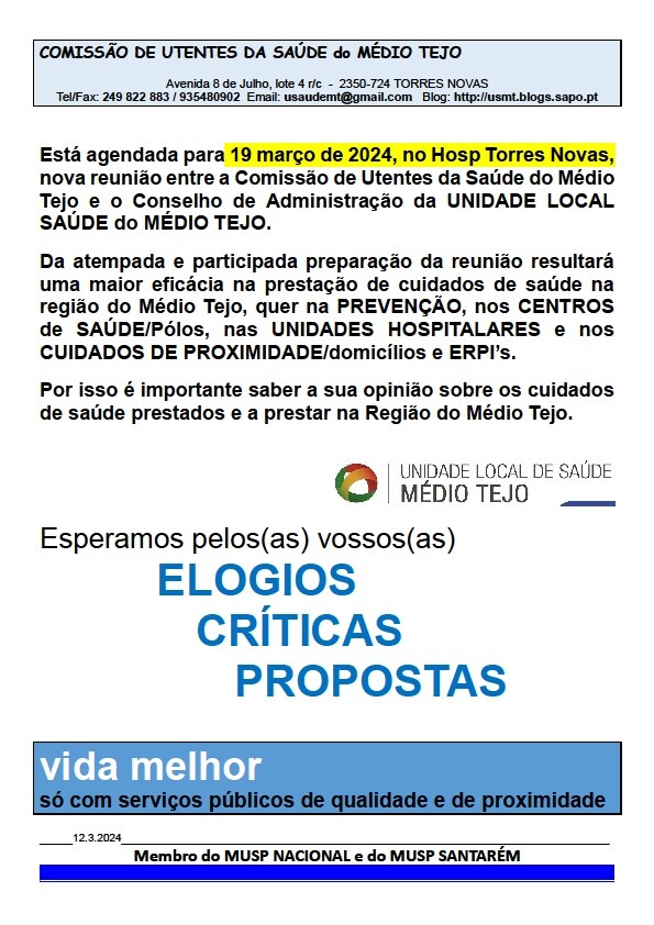 Preparar a reunião o Cons Admin da ULSMT Unidade Local de Saúde do